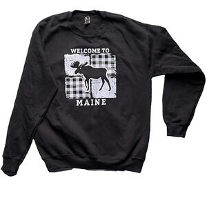 Womens Welcome To Maine Moose Outdoorsy Sweatshirt Black Gildan Size M